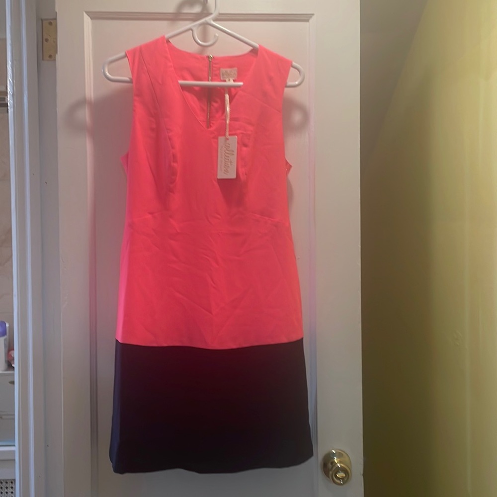 Collection by Julie Brown color block hot pink/navy dress in size 6